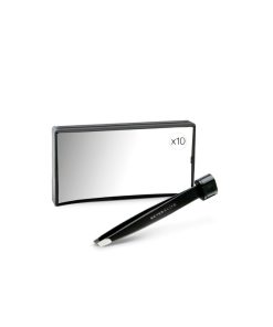Espejo rectangular de aumento x 10 con pinza incorporada